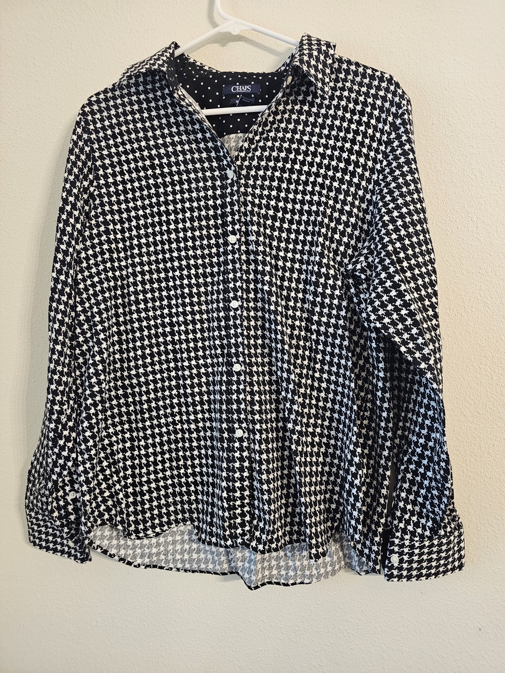 Chaps Houndstooth Button Down Shirt in Black & White Size XL